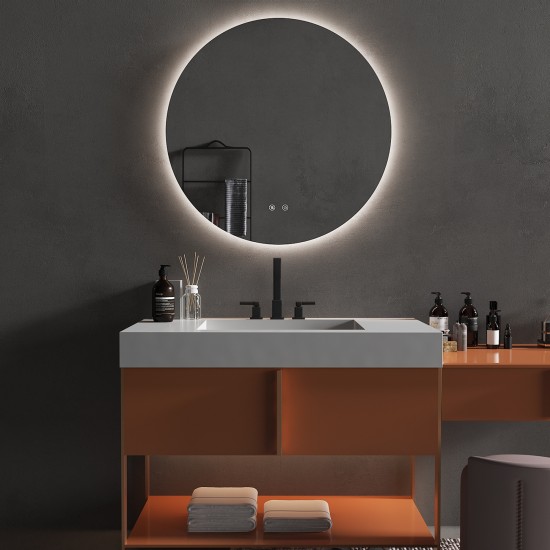 750x750mm Round LED Mirror with Demister Backlit Touch Switch 3 Colours Lighting Frameless